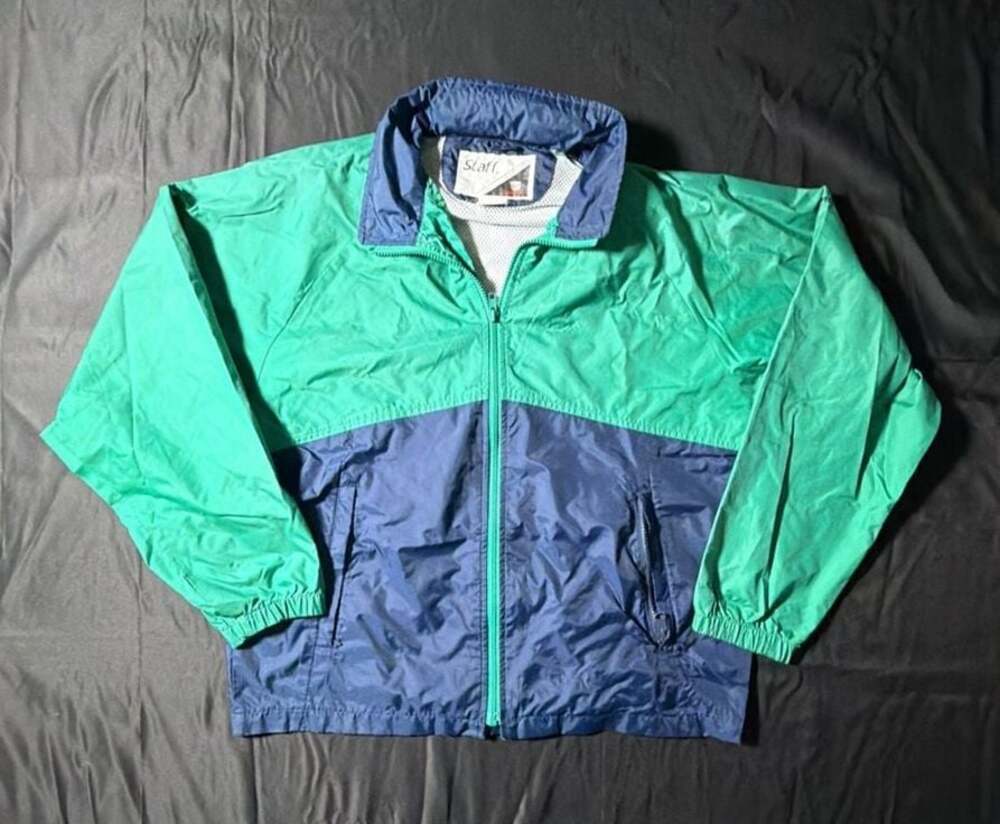 Vintage Staff by Wilson Two-Tone Green and Blue Full Zip Windbreaker Jacket